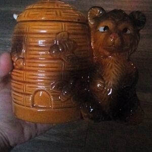 Vintage Bear and Beehive Ceramic Jar